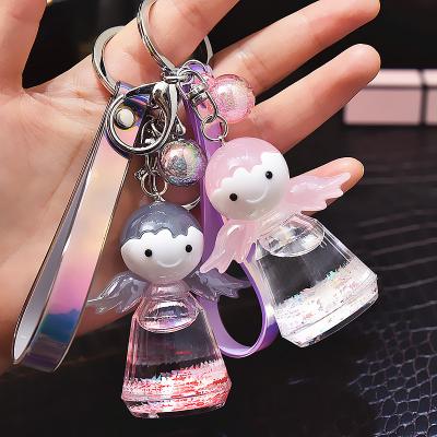 China 2021 Hot Selling Angel Keychain Acrylic Liquid Glitter Cheap Cute Sequin Key Chain Plastic for sale