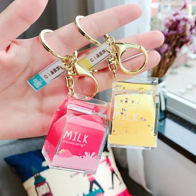 China Cute Cubic Style Ins Style Candy Color Acrylic Milk Case Shape Key Chain Custom Acrylic Shaker Liquid Keychain for sale