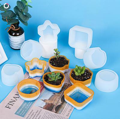 China Viable Succulent Flower Pot Silicone Mold Epoxy Resin Silicon Molds For Concrete Planters for sale