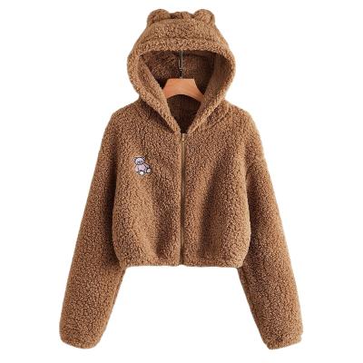 China Women's Jacket Hooded Winter Teddy Bear Fur Fleece Fluffy Coat Crop Tops QUICK DRY for sale