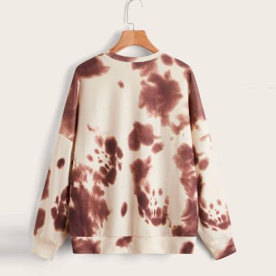 China Fashionable Anti-Wrinkle Sleeve Blouses O-Neck Woman Tied Dyed Long Fleece Tops Loose Casual Tops Hoodie for sale