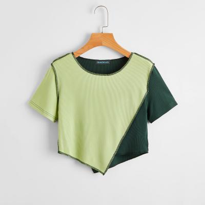 China Women Anti-wrinkle Color Block O-neck Short Slim Girl Crop Top Sleeve T-Shirt for sale