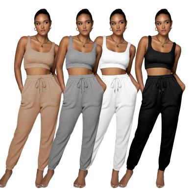 China QUICK DRY 2023 Fitness Tracksuit Crew Sweat Gear Casual Clothing Short Sleeve 2 Piece Set Women Crop Jogger Two Piece Set for sale