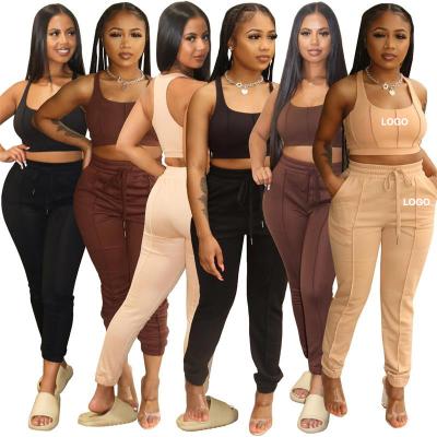 China Custom Logo QUICK DRY Crop Top & Jogger Two Piece Set Women Jogger Lounge Suit Sweatpants Sweatpants 2 Piece Set for sale