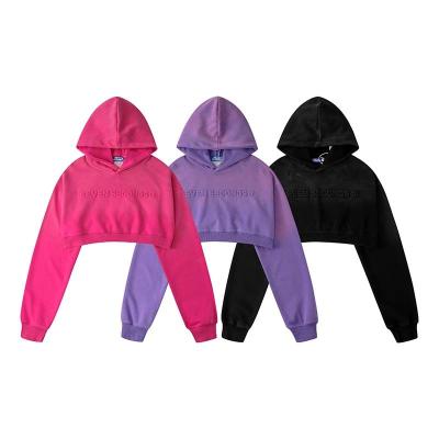 China OEM QUICK DRY custom women's 3d embossed hoodie wholesale top 100% cotton crop hoodies for women for sale