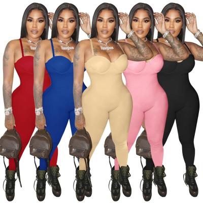 China Custom logo QUICK DRY slimming sling sleeveless sexy sports jumpsuits women activewear one piece overalls for sale