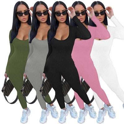 China QUICK DRY custom made casual jumpsuits tight crew neck body suits women long sleeve sexy one piece umpsuits for women for sale