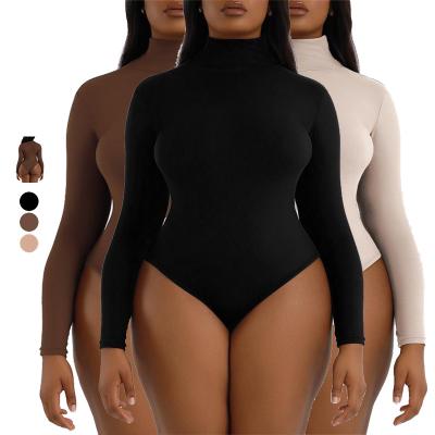 China QUICK DRY customized long sleeve jumpsuit women thong jumpsuits bodycon bodysuits form wear one piece sexy tortoise neck jumpsuit for sale