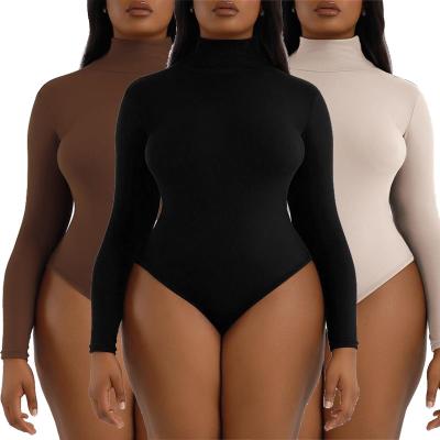 China Women's sexy stretchy high neck bodycon slim fit sleeve QUICK DRY compression long ribbed creams one piece jumpsuit for sale