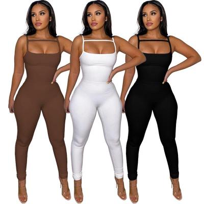 China Summer fashion QUICK DRY ladies slim casual sleeveless solid fitness overalls elegant women fit jumpsuit white for sale