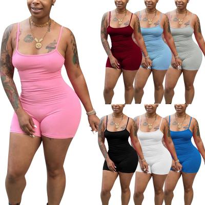 China Sexy halter rompers summer women solid color sport bridle QUICK DRY custom ribbed short jumpsuit camis for ladies for sale