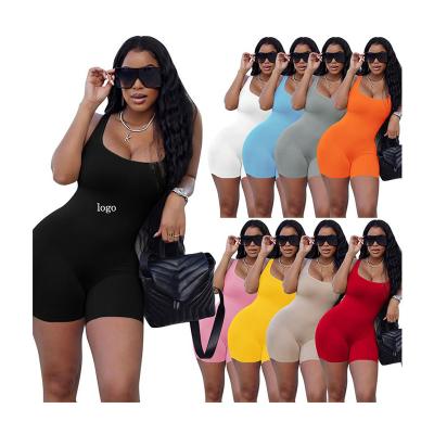 China QUICK DRY square neck ribbed kint jumpsuits romper women simple one piece overalls for sale