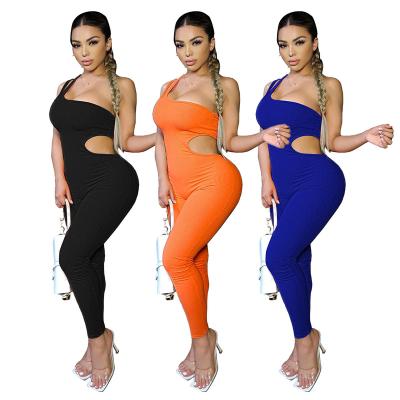 China New One-Shoulder QUICK-DRY Hollow Yarn Thin Fitted Hip Lifting Up Sexy One-Piece Jumpsuit Women for sale