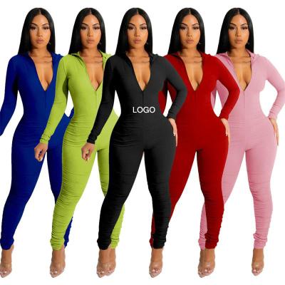 China QUICK DRY custom black ribbed sleeve turtle neck turtle neck drop logo zipper romper one piece jumpsuit long jumpsuit for women for sale