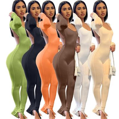 China Long Sleeve Leg Overalls Ladies Workout Sexy Hip Backless Wide One Piece Slim Jumpsuit Overalls QUICK DRY Outfit For Women for sale