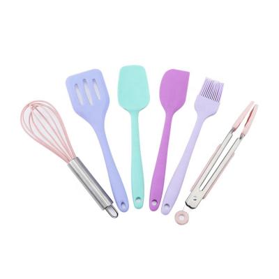 China Sustainable Colorful 6PCS Kitchen Utensil Set , Heat Resistant Silicone Spatula Set for sale