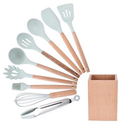 China Sustainable 10Pcs Kitchen Utensils Set With Rack, Kitchen Accessories Tool Kit With Brush And Flour Mixer for sale