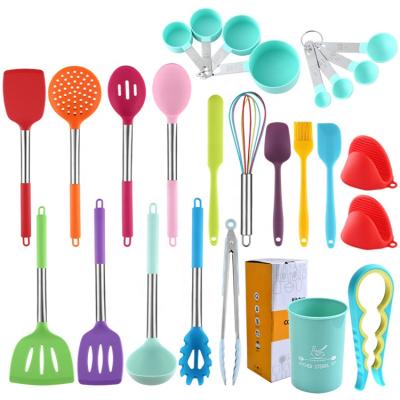 China Sustainable Silicone Colored 19Pcs Kitchen Utensils Set , Kitchen Accessories Tool Kit With Rack for sale