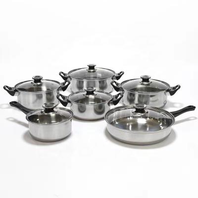 China Sustainable Stainless Steel Pot Set 12 Piece Set Kitchen Cooking Cookware for sale