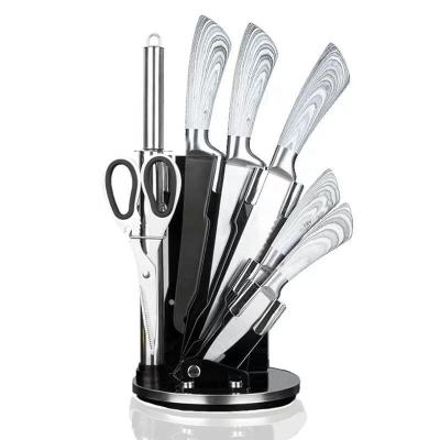 China Durable Professional Knife Set Kitchen Stainless Steel Knife Sharpener With Acrylic Knife Holder 8-Piece Set for sale