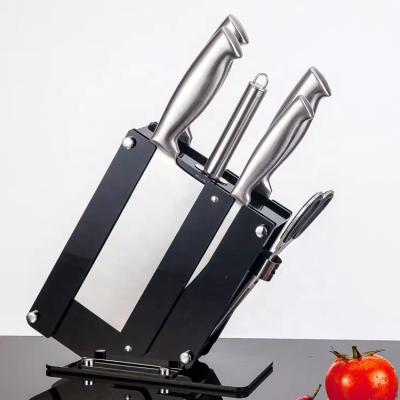 China Sustainable Seven-Piece Stainless Steel Kitchen Knives Set With Acrylic Knife Holder Super Sharp Chef Knife Set for sale