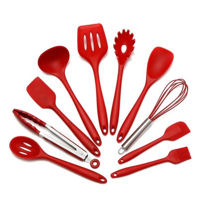 China Disposable Silicone Kitchen Spatula Strainer Soup Spoon Cloth Kitchenware Essential Cookware Cooking Tool Kit All Red Suit for sale