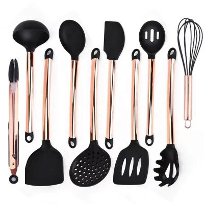 China Sustainable Silicone Stainless Steel Kitchenware 11-Piece Set Rose Gold Handle for sale