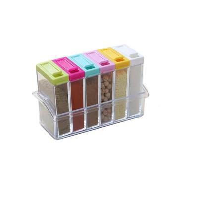 China Sustainable Creative Double-open Lid Seasoning Box With Six-compartment Base Transparent Seasoning Jar for sale