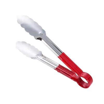 China Red Viable Food Tongs Non-Slip Temperature Resistant Tall 9/12/14 Inch Bread Tongs Baking BBQ Steak Stainless Steel Tongs for sale