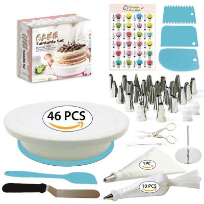 China Viable 46-Piece Set Cake Decorating Turntable Set Cake Tool Baking Butter Decorating Spout Decorating Bag for sale