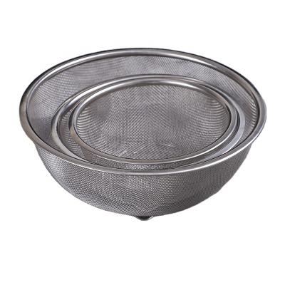 China 304 Stainless Steel Drain Basket Washing Rice Stainless Steel Drain Basin Flour Sieve Viable Cooking Tools for sale