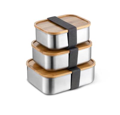 China Sustainable 304 Stainless Steel Bamboo Lid Lunch Box Slot Box for sale