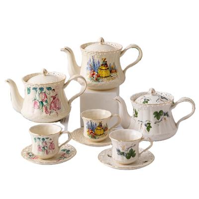 China Viable French Hollow Flower Tea Cup Coffee Cup Set Ceramic Phnom Penh Afternoon Tea Cup Teapot for sale