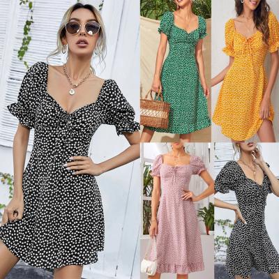 China Spring and Autumn Women's Summer Casual Style Floral Print Chiffon Dress Breathable Polka Dot Dress Long Sleeve Midi Dress for sale