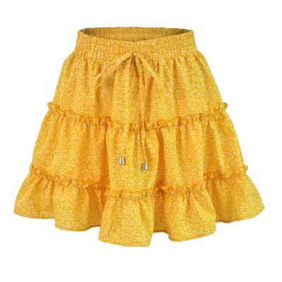 China High Waist Women's Breathable Summer Cute Pleated Skirt Printed A Line Mini Skirt With Drawstring Ruffle Short Short Skirt for sale