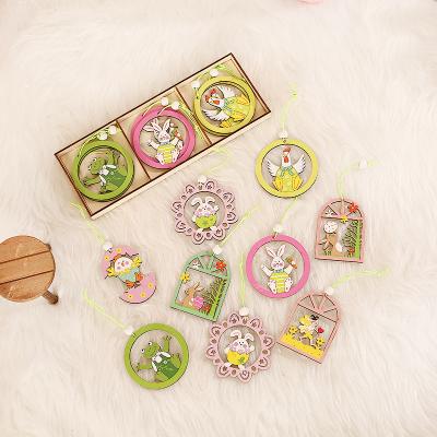 China Easter Crafts Easter Party Crafts Ornaments Colorful Painting Boxed Creative Wooden Pendant Small Hanging Home Decorations for sale