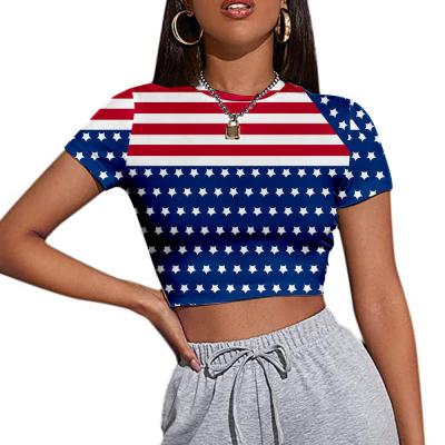 China Professionally Customized Colorful Printed Independence Day Women's National Flag Printing Compressed Short Sleeve T-Shirt for sale