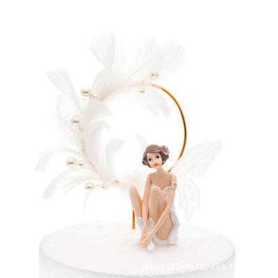 China White Fairy Three Piece Cake Decoration Flower PVC Rose Wings Cute Fairy Stage Decoration for sale