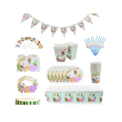 China Wholesale Forest Animal Party Theme Paper Dish Cup Napkin Paper Banner Set Tableware For Kids Birthday Party Decoration Supplies for sale