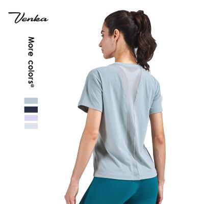 China 2021 Breathable Simple And Fashionable Classic Mesh Yoga Suit Short Sleeves Back Shirt For Women Sports Fitness Top for sale