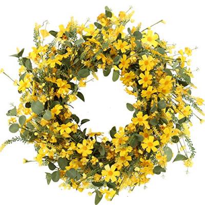 China Christamas 22 Inch Artificial Yellow Daisy Wreath For Home Frontdoor Christmas Wreath Spring Wreath for sale