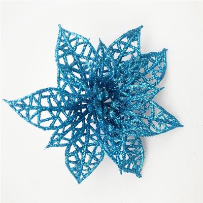 China Christamas home decoration; Christmas Tree Ornaments Blue Poinsettia Artificial Christmas Flowers Ornament Christmas Tree Decorations for sale