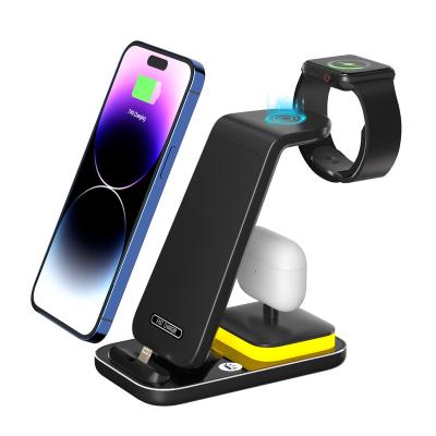 China Multifunctional Fast Charging Support 3 in 1 Palladium Docks 3-In-1 Station Night Light Wireless Charging Magnetic Wireless Charger For Iphone for sale