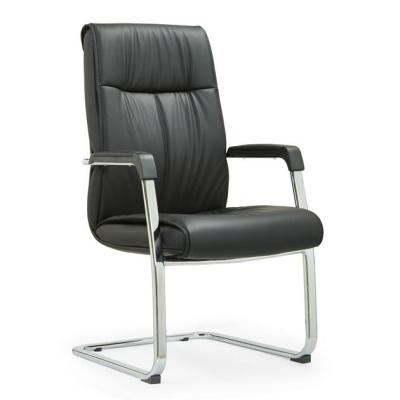 China Factory Best Price Mid Back Waiting Room Cooling Visitors Use Black Leather Office Chair for sale