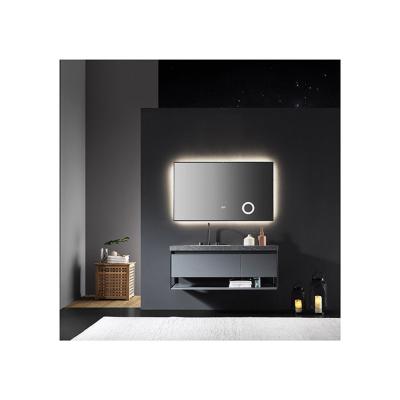 China Modern Luxury Design Gray Rock Slate LED Mirror Bathroom Vanity Cabinet Hotel Cabinet Vanity for sale