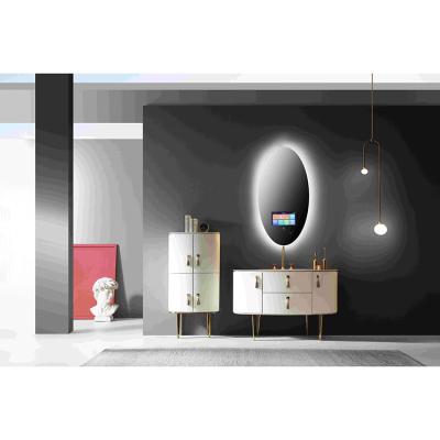 China Modern Unique Design Rock Slab LED Mirror Bathroom Vanity Cabinet Factory Direct Sale Vanity for sale