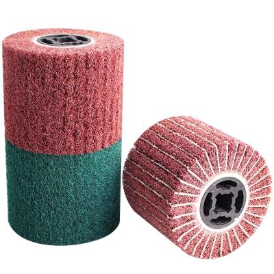 China High Quality Nonwoven Fabric Fin Wheel For Metal Grinding Scouring Pad With Spindle Polishing Wheel 20000pcs/week for sale