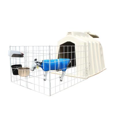 China Small Dairy Farm Plastic Calf Hutches With Hot Dip Galvanized Steel Wire Fence for sale