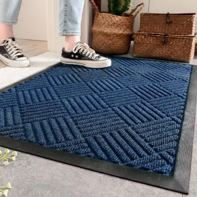 China Washable Custom Logo Embossed Outdoor Polyester Floor Door Mat Anti Slip Door Rubber Mat for sale