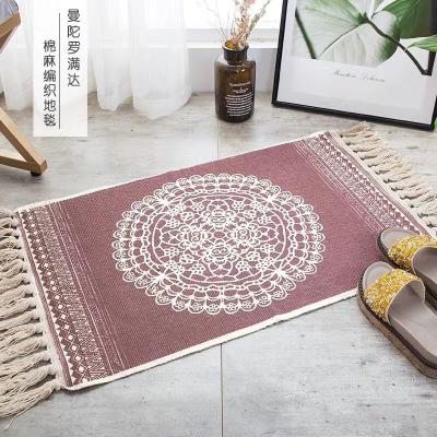 China Washable Cotton Picnic Blanket Cotton Living Room Boho Area Rug Canvas Material Woven Modern Rugs for sale